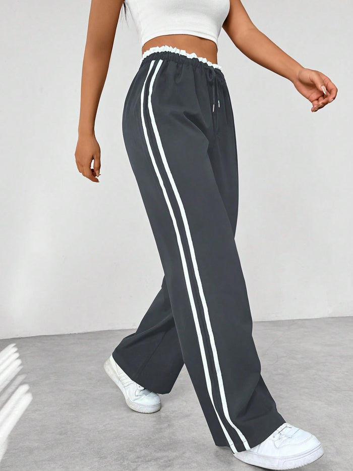 Odelia | Dames Sportbroek – Wide Leg Jogger met Hoge Taille, Zijstrepen en Relaxte Fit