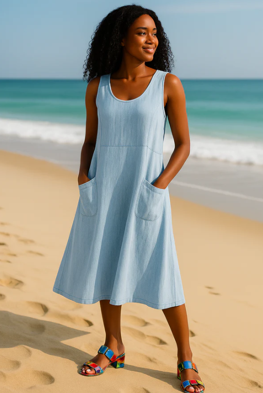 Rilynn | Dames Casual Linnen Jurk – Relaxed Fit Zomerjurk met Praktische Zakken