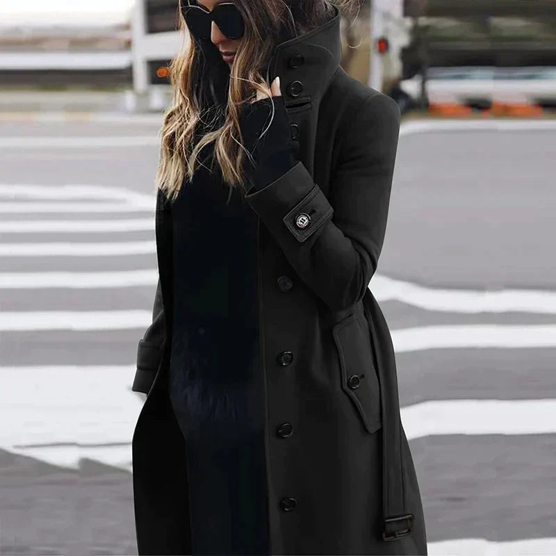 Rianne | Trenchcoat voor dames met ceintuur, hoge trechterhals, knoopsluiting aan de voorkant