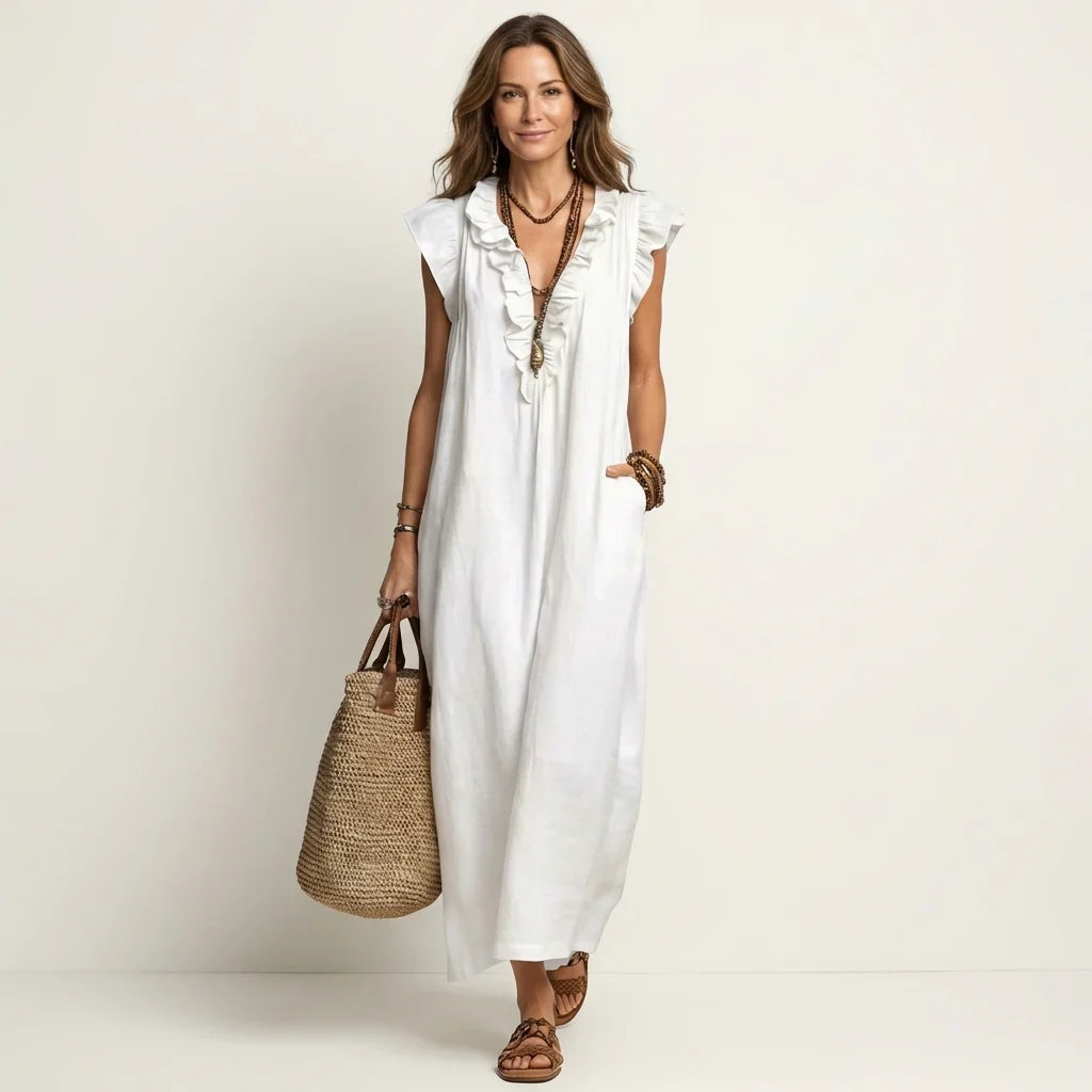 Camila | Lange damesjurk – Elegante maxi-jurk met V-hals
