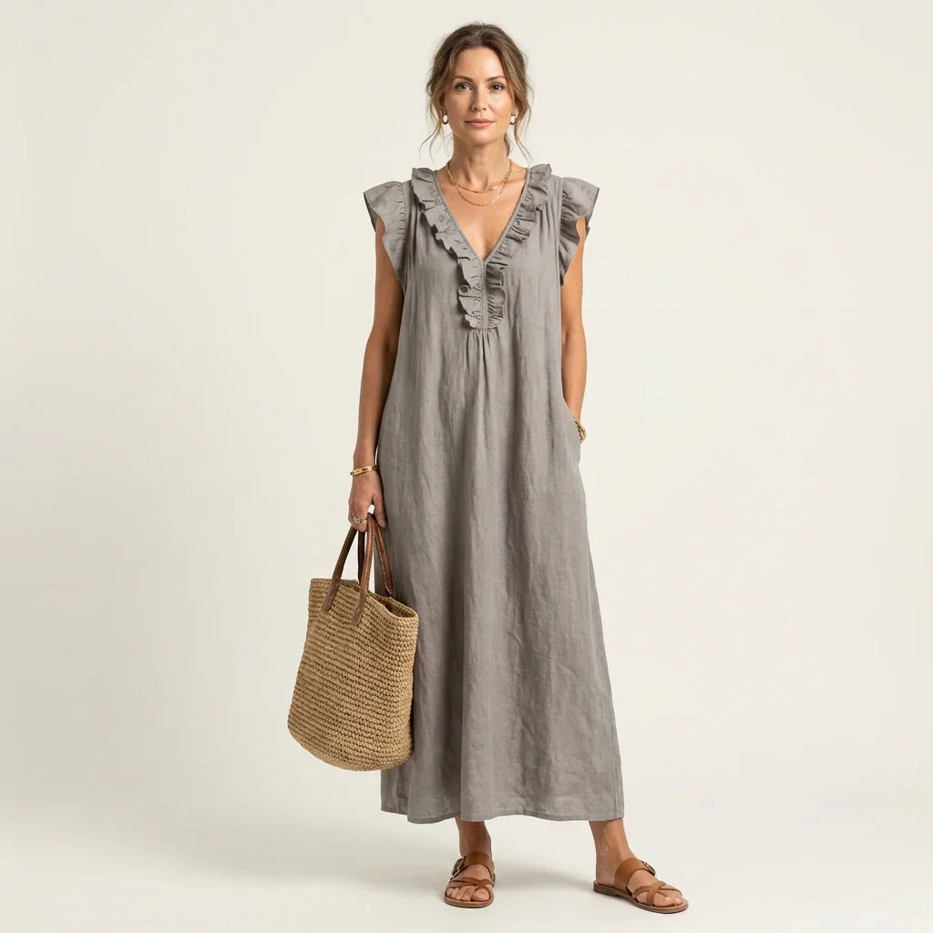 Camila | Lange damesjurk – Elegante maxi-jurk met V-hals