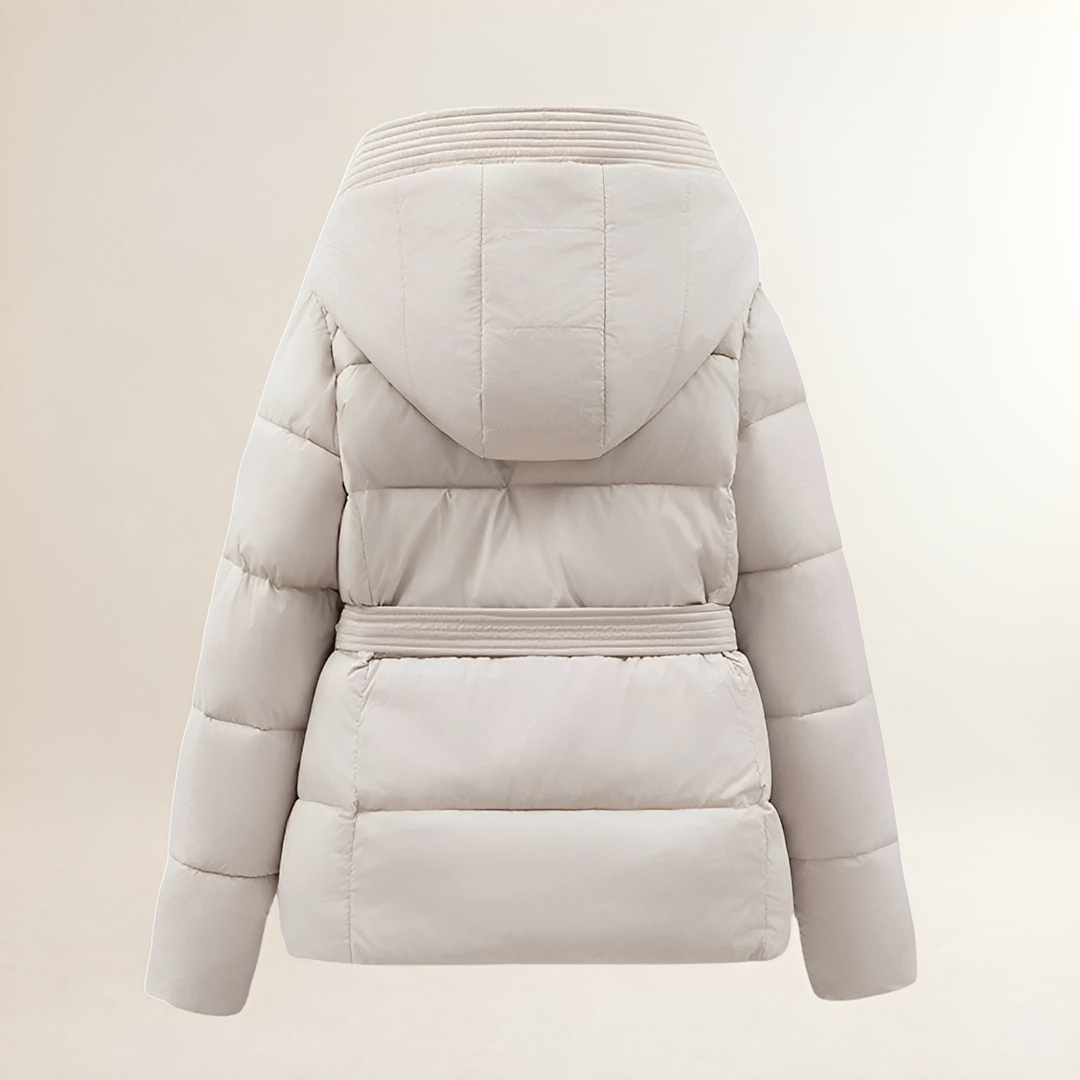 Nicolette | Gewatteerd damesjack met capuchon en riem – Comfortabele pasvorm