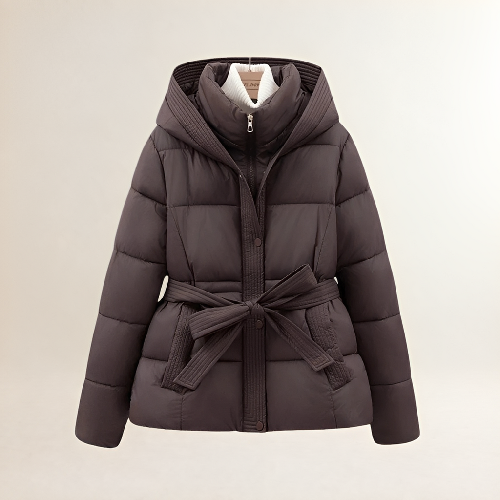 Nicolette | Gewatteerd damesjack met capuchon en riem – Comfortabele pasvorm
