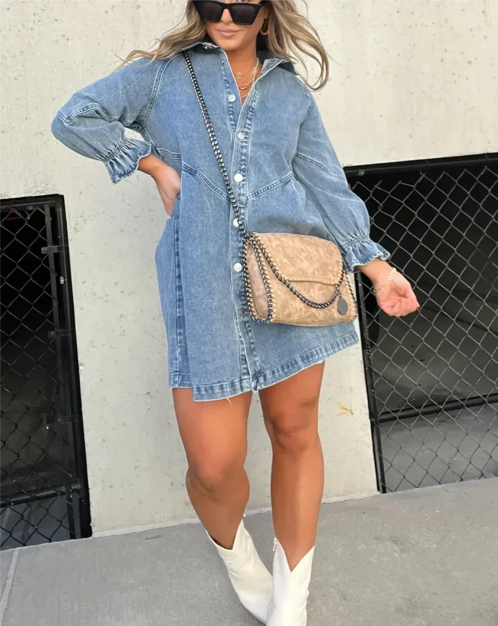 Pia | Dames Denim Jurk met Knopen aan de Voorkant – Casual Midi Spijkerjurk
