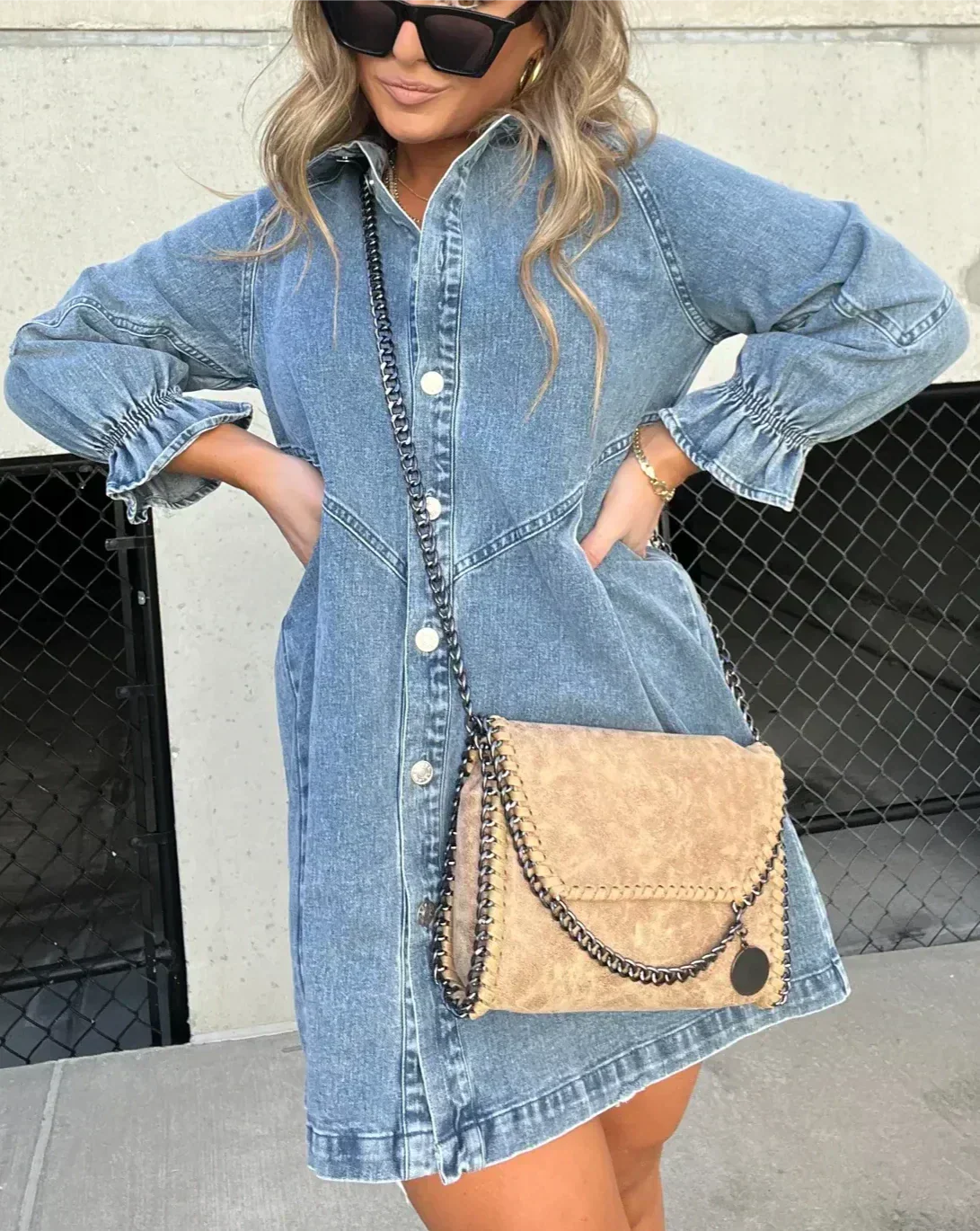 Mila | Dames denim overhemdjurk – casual mini-/midi-jurk met knoopsluiting aan de voorkant