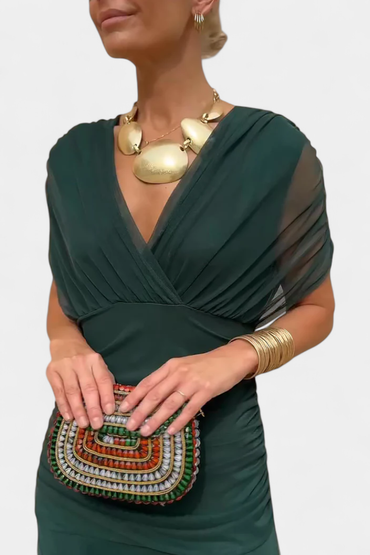 Liva | Luxe maxi-jurk met overslag voor dames – Elegante jurk met V-hals