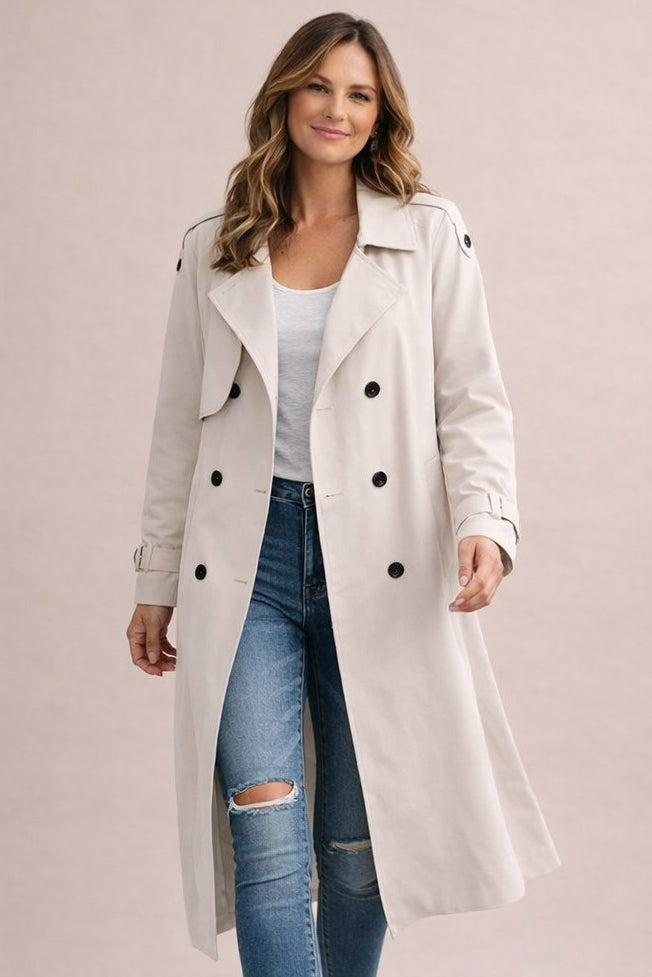 Annet | Trenchcoat voor dames met dubbele knoopsluiting, strikriem en gekerfde revers