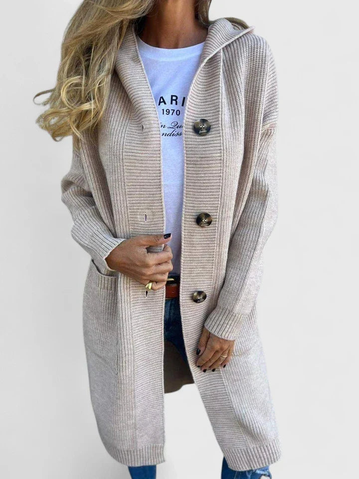 Orelia | Dames Gebreid Vest – Lang Model met Knopen en Praktische Zakken