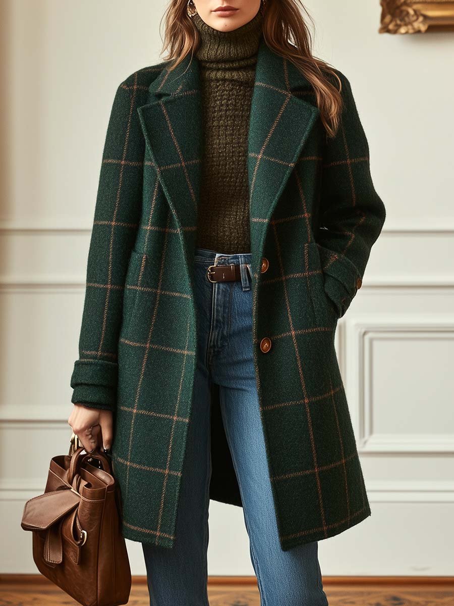 Auralie | Geruite tweedjas voor dames – retro revers, vintage stijl