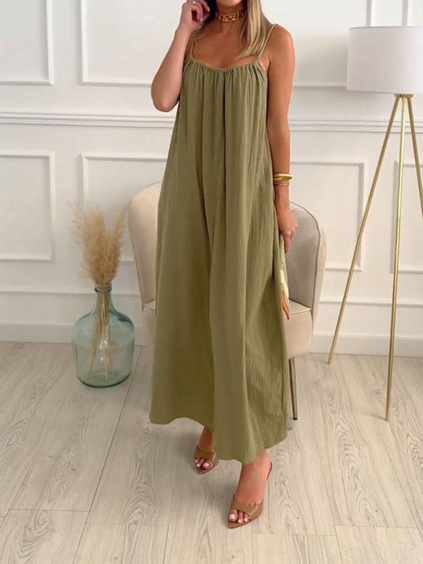 Elara | Ronde hals katoenen linnen jurk voor dames – casual chique zomer midi-jurk