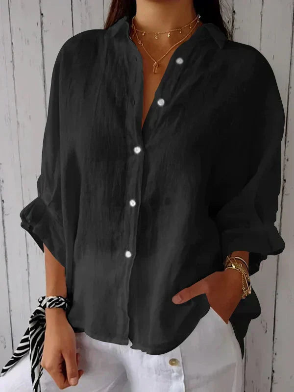 Ilyriah | Dames Linnen Shirt – Lichtgewicht Casual Blouse, Losvallende Knoopsluiting Top