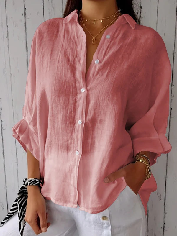 Ilyriah | Dames Linnen Shirt – Lichtgewicht Casual Blouse, Losvallende Knoopsluiting Top