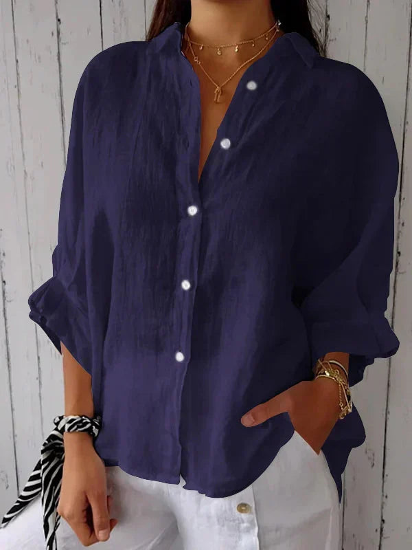 Ilyriah | Dames Linnen Shirt – Lichtgewicht Casual Blouse, Losvallende Knoopsluiting Top
