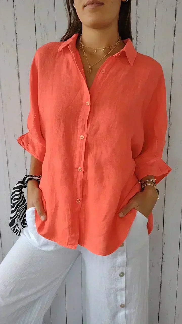 Ilyriah | Dames Linnen Shirt – Lichtgewicht Casual Blouse, Losvallende Knoopsluiting Top