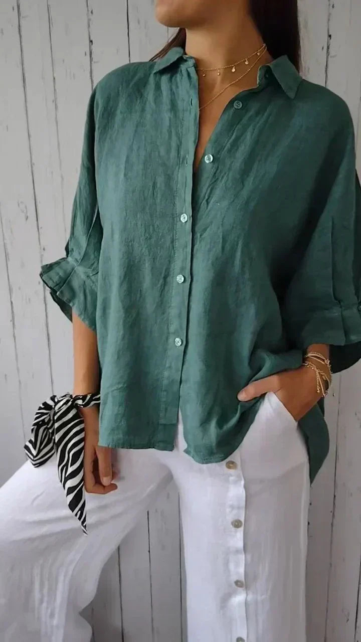 Ilyriah | Dames Linnen Shirt – Lichtgewicht Casual Blouse, Losvallende Knoopsluiting Top