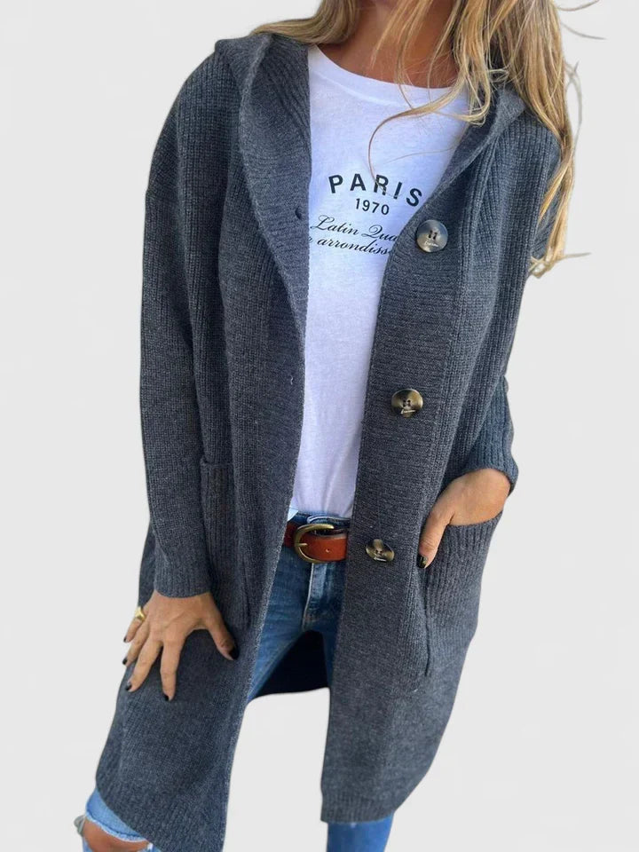 Orelia | Dames Gebreid Vest – Lang Model met Knopen en Praktische Zakken