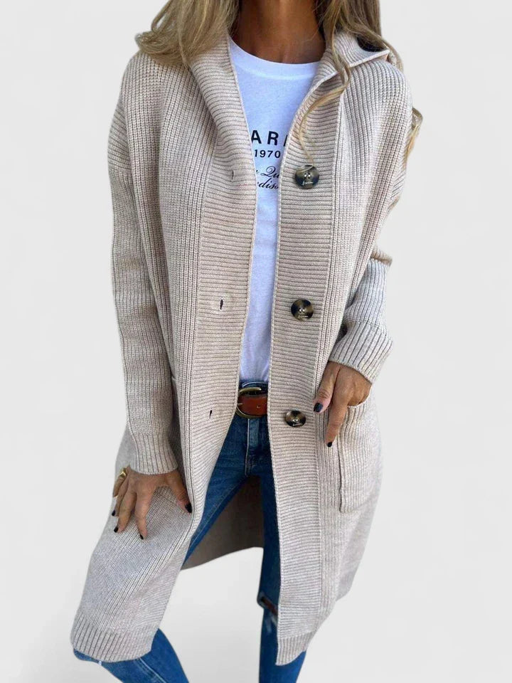 Orelia | Dames Gebreid Vest – Lang Model met Knopen en Praktische Zakken