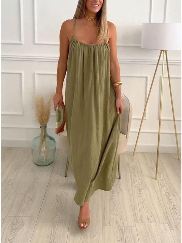 Elara | Ronde hals katoenen linnen jurk voor dames – casual chique zomer midi-jurk