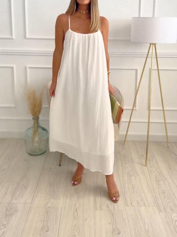 Elara | Ronde hals katoenen linnen jurk voor dames – casual chique zomer midi-jurk