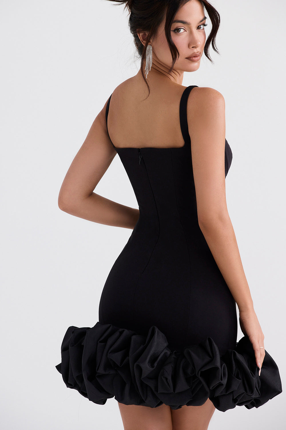 Athalia | Dames Elegante Bodycon Mini Jurk – Mouwloze Cocktail- en Avondjurk met Volantzoom