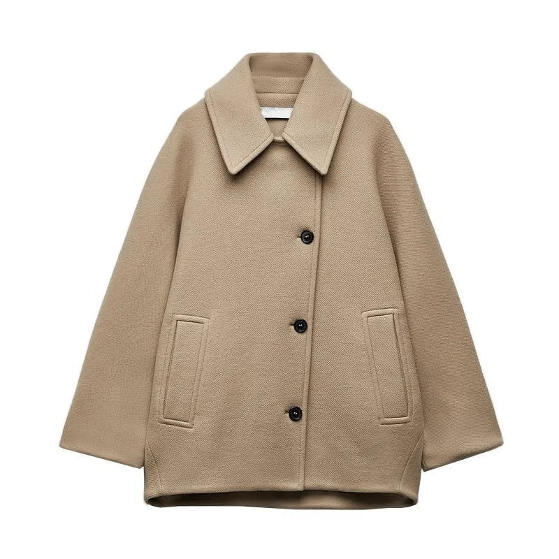 Beline | Oversized Damesjas met Asymmetrische Knoopsluiting – Casual Losvallende Jas