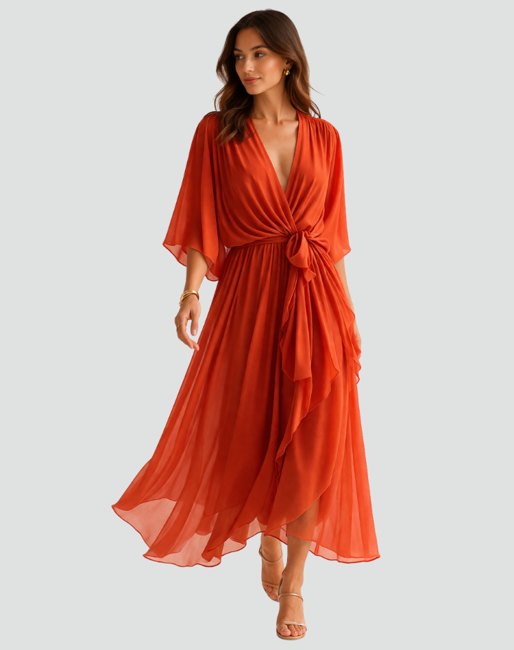 Arlette | Dames Elegante Wikkeljurk – Midi Gelegenheidsjurk met V-hals