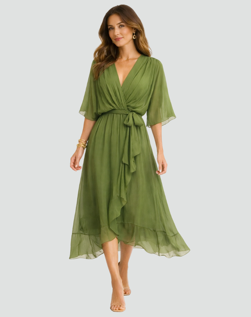 Arlette | Dames Elegante Wikkeljurk – Midi Gelegenheidsjurk met V-hals