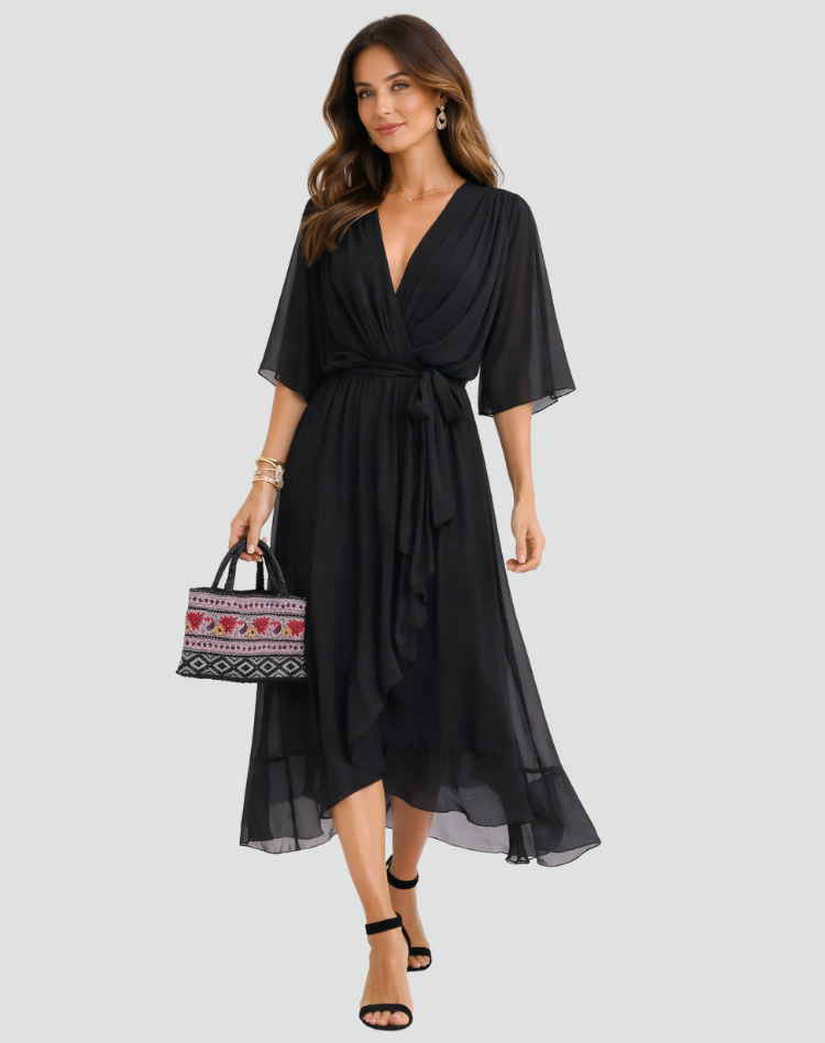 Arlette | Dames Elegante Wikkeljurk – Midi Gelegenheidsjurk met V-hals