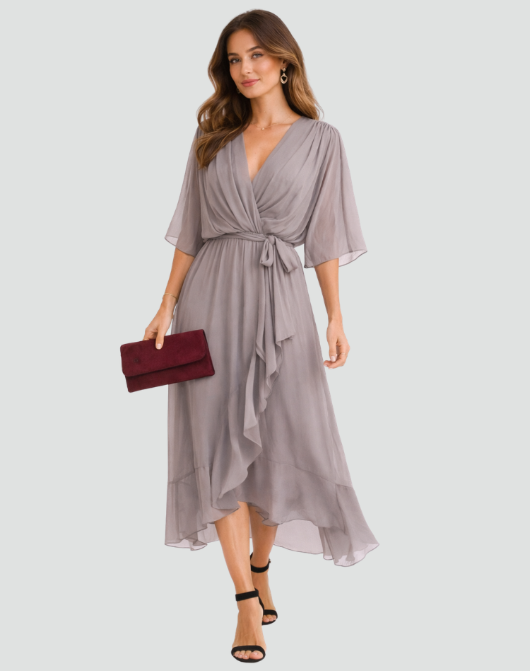 Arlette | Dames Elegante Wikkeljurk – Midi Gelegenheidsjurk met V-hals