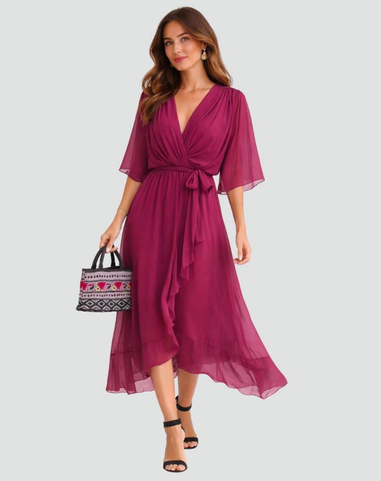 Arlette | Dames Elegante Wikkeljurk – Midi Gelegenheidsjurk met V-hals
