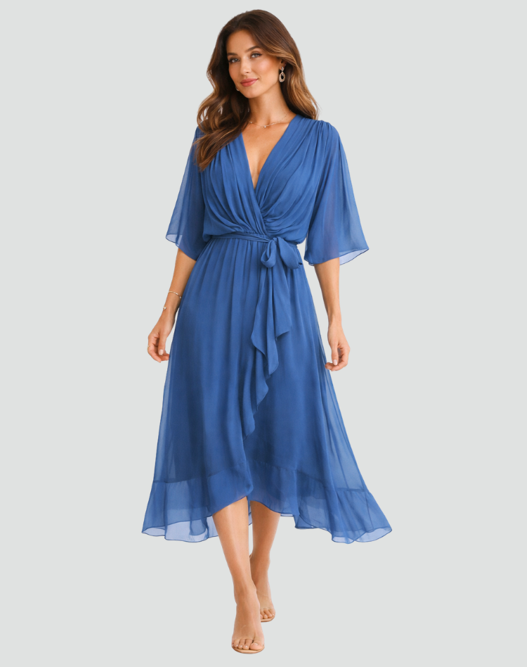Arlette | Dames Elegante Wikkeljurk – Midi Gelegenheidsjurk met V-hals