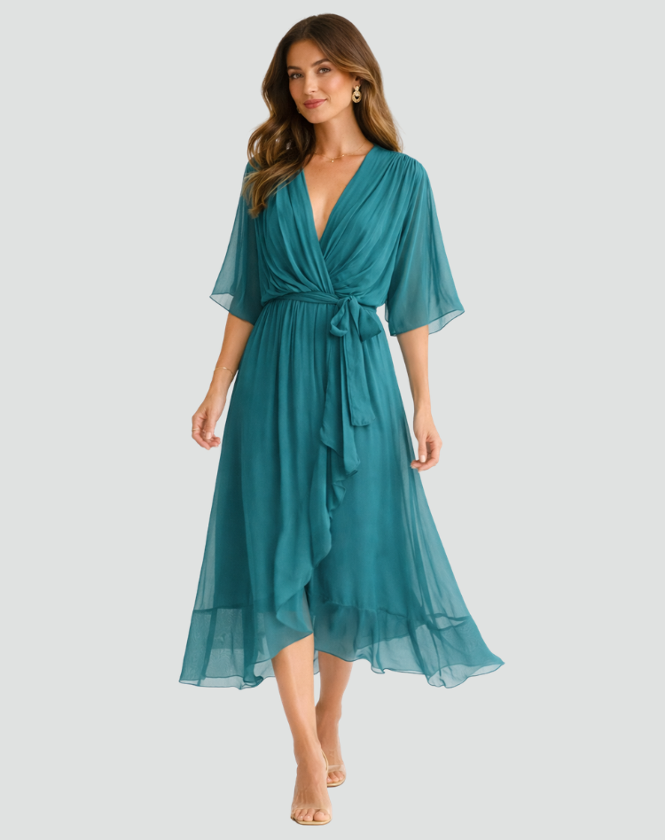 Arlette | Dames Elegante Wikkeljurk – Midi Gelegenheidsjurk met V-hals