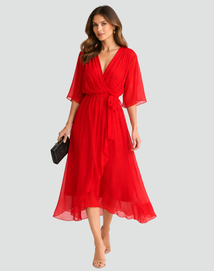 Arlette | Dames Elegante Wikkeljurk – Midi Gelegenheidsjurk met V-hals