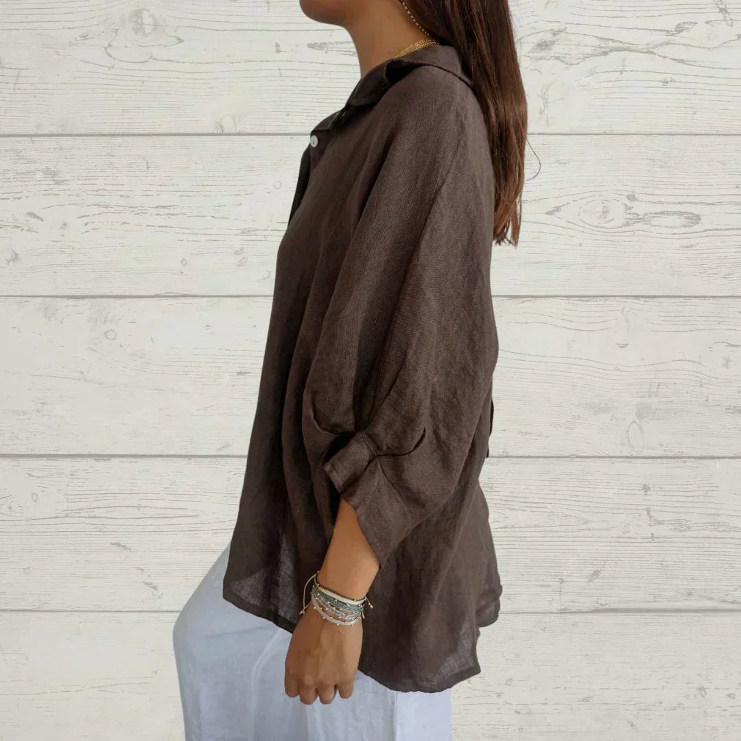 Ilyriah | Dames Linnen Shirt – Lichtgewicht Casual Blouse, Losvallende Knoopsluiting Top