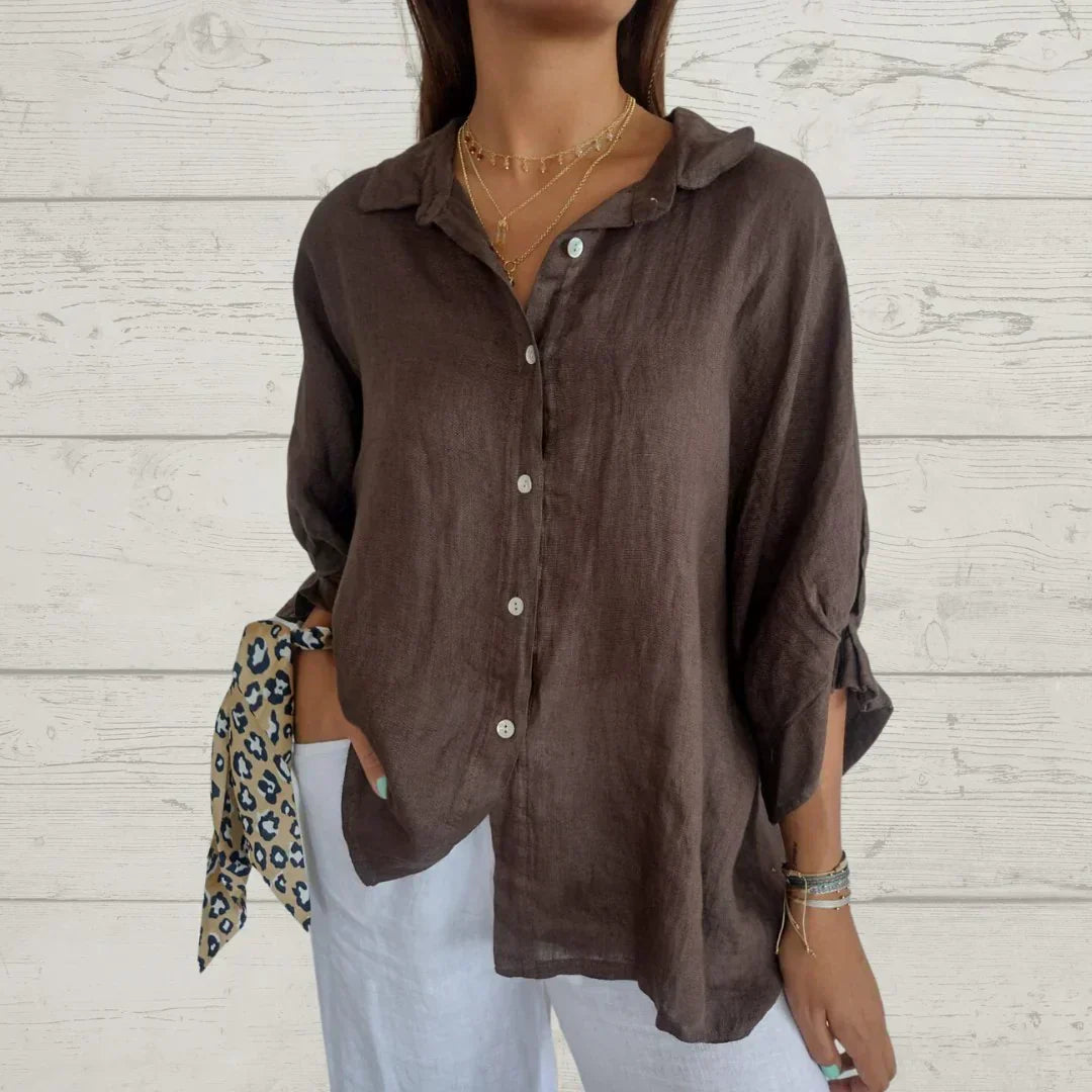 Ilyriah | Dames Linnen Shirt – Lichtgewicht Casual Blouse, Losvallende Knoopsluiting Top
