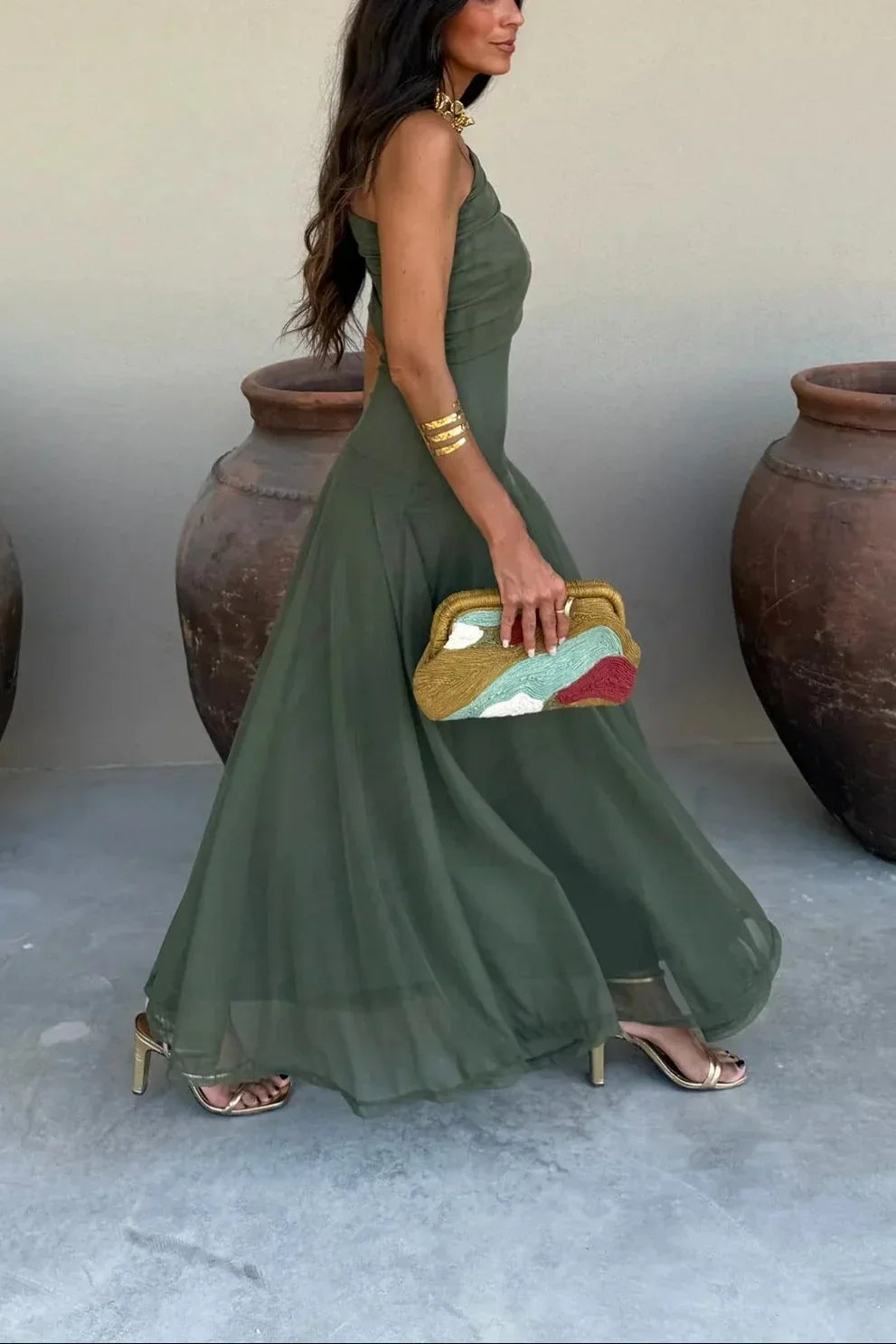 Alessandra | Off-Shoulder Maxi-Jurk voor Dames – Elegante Lange Jurk met Soepele Pasvorm
