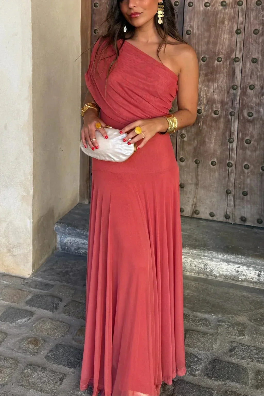Ariya | Off-Shoulder Maxi Jurk voor Dames – Elegante Lange Jurk met Lange Mouwen