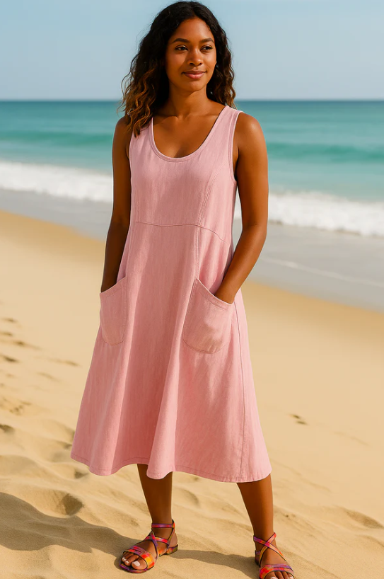 Rilynn | Dames Casual Linnen Jurk – Relaxed Fit Zomerjurk met Praktische Zakken