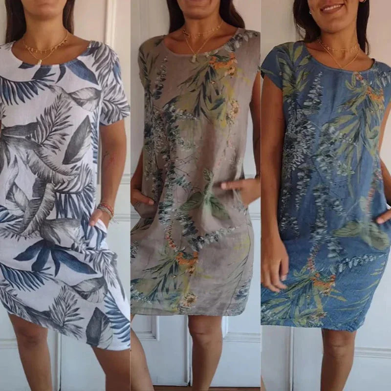Shiloh | Midi-jurk voor dames met bloemen- en plantenprint – Casual A-lijn jurk