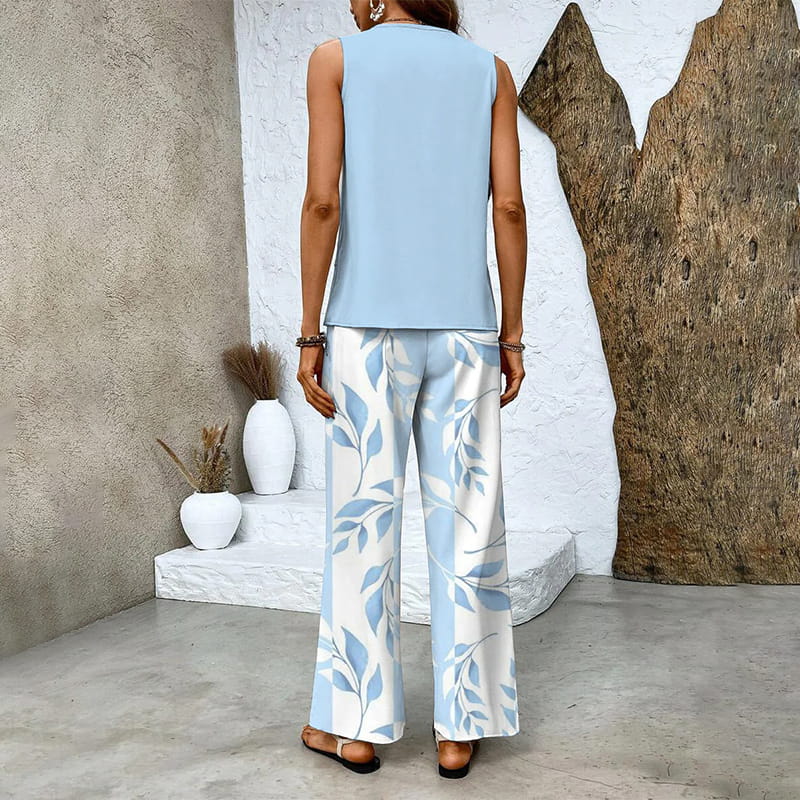 Giavanna | Casual set voor dames – Top met print en broek met wijde pijpen
