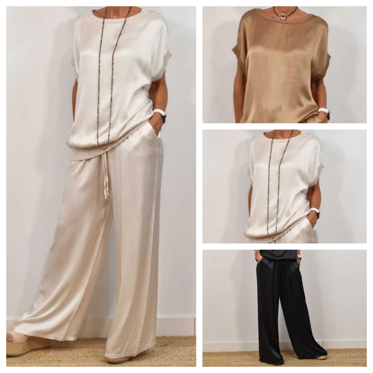 Lilac | Elegante satijnen tweedelige set voor dames – mouwloze top en broek met wijde pijpen