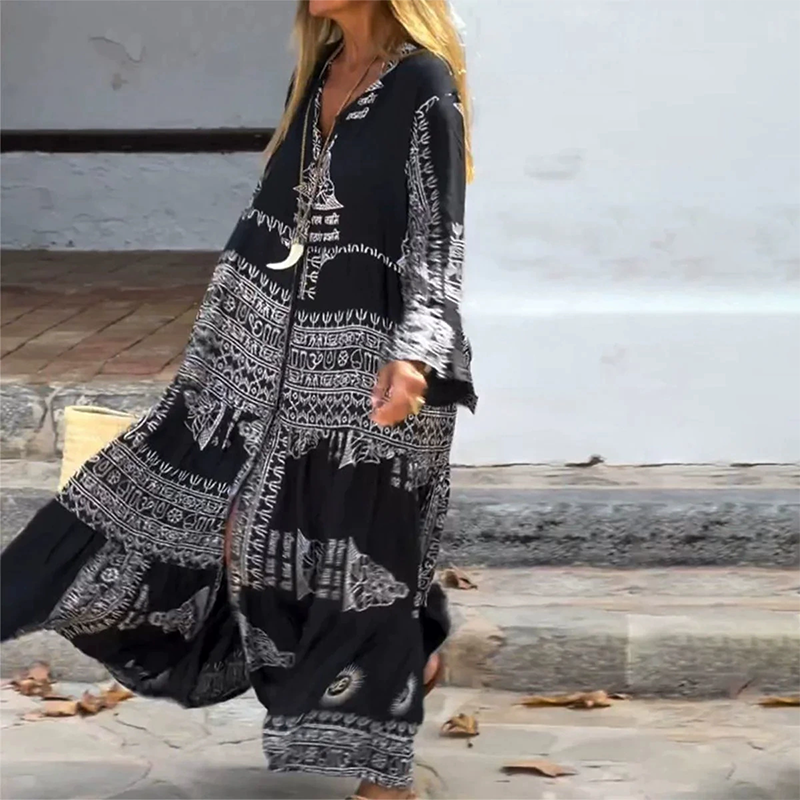 Nerinae | Bohemien zomerjurk voor dames – Luchtige, soepel vallende maxi-jurk