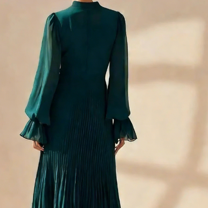 Cadence | Dames A-Lijn Midi Jurk – Elegante Geplooide Jurk met Soepelvallende Pasvorm