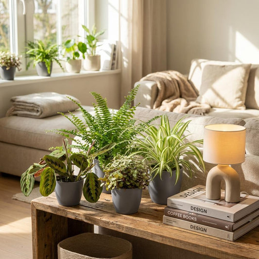 4 x Huisdiervriendelijke Planten + Potjes Grijs