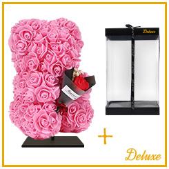 Roze beer DELUXE op standaard 25cm - boeket