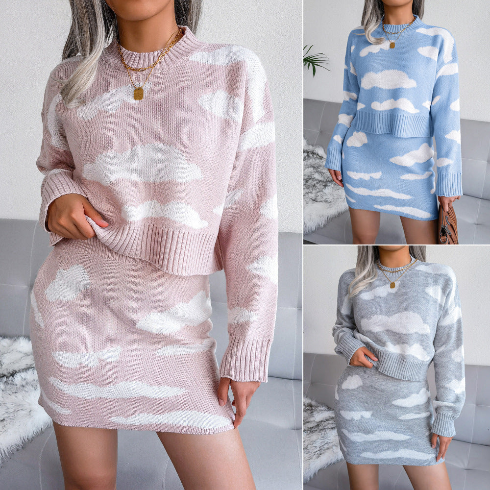 Azurine | Tweedelige set voor dames van Cloud Knit trui met ronde hals en minirok