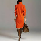 Olenka | Zachte gebreide midi-jurk voor dames – Gebreid met hoge kraag en knopen, casual elegante