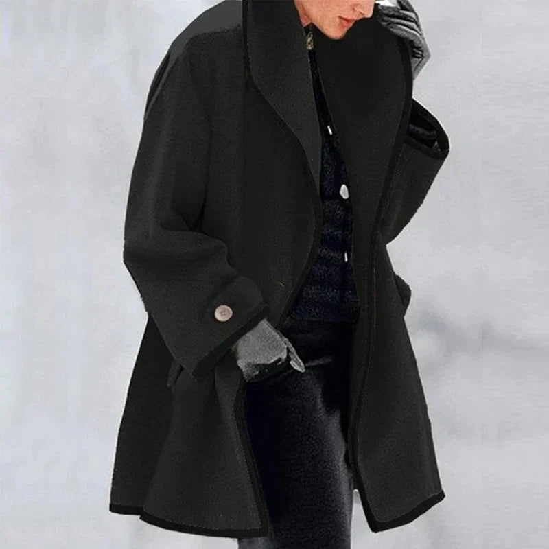 Eudora | Oversized wollen damesjas met brede revers, dubbele knoopsluiting