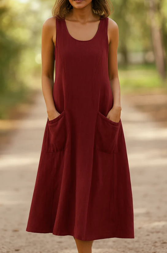 Rilynn | Dames Casual Linnen Jurk – Relaxed Fit Zomerjurk met Praktische Zakken