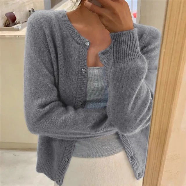 Delara | Dames Kort Gebreid Vest – Knoopsluiting aan de Voorkant